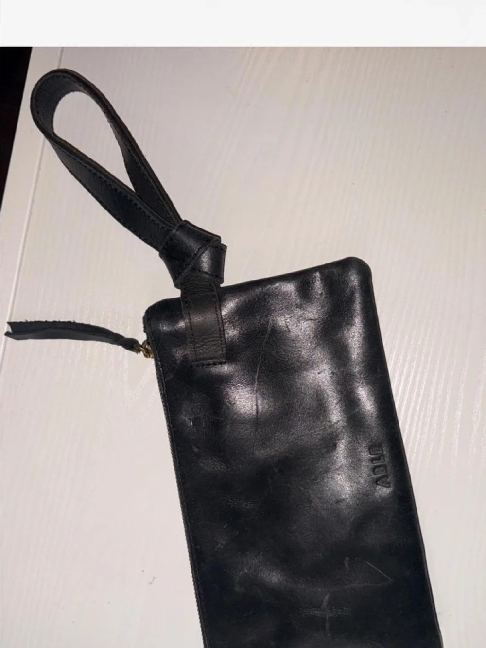 Black Leather Wrist Strap Able Brand Wallet with A Handle